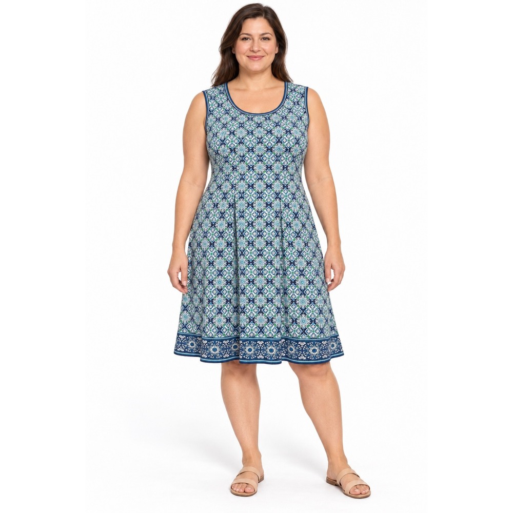 NWT Max Studio Blue Green Geometric Medallion Print Sleeveless Dress Size XL
